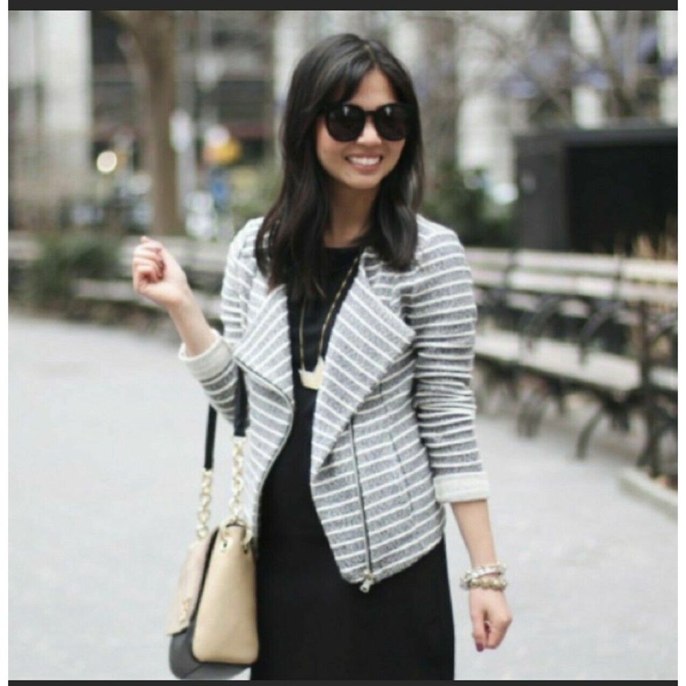 Lou & Grey Stripe Zip Up Knit Moto Jacket Sz S